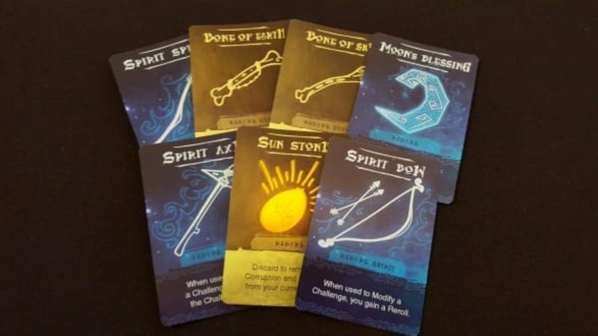 Darkness Comes Rattling Photo of reward cards containing spirit waepons and various rare items the players earn by completing challenges 