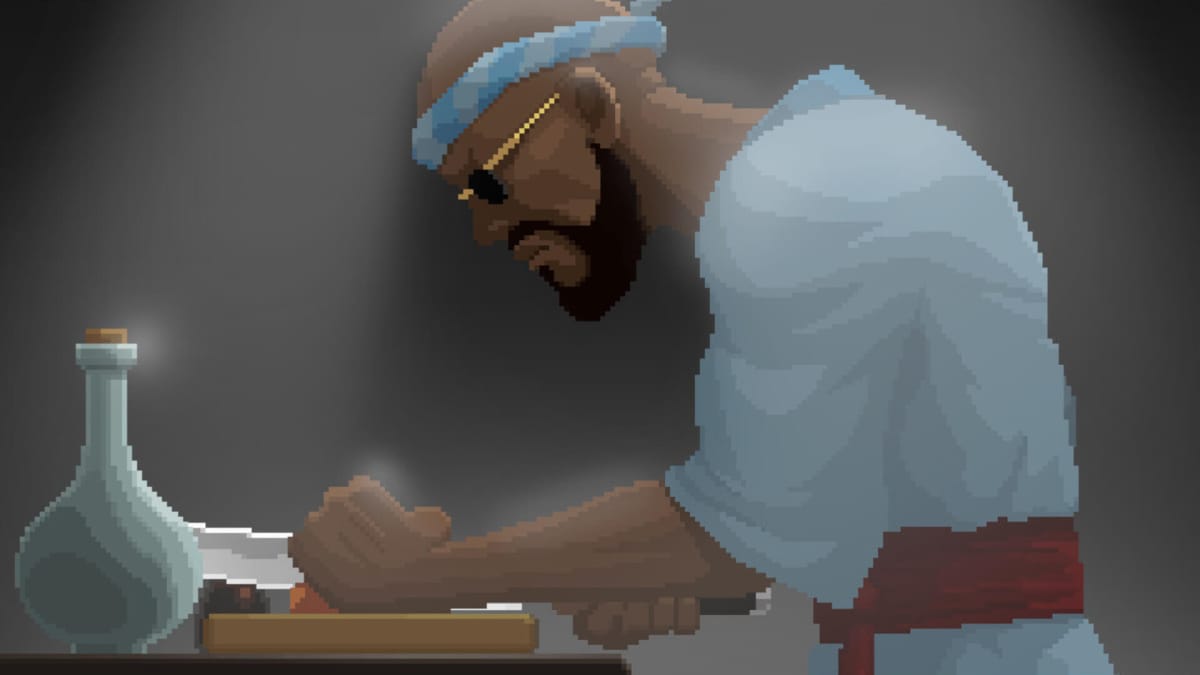 A character chopping ingredients in a Dave the Diver cutscene