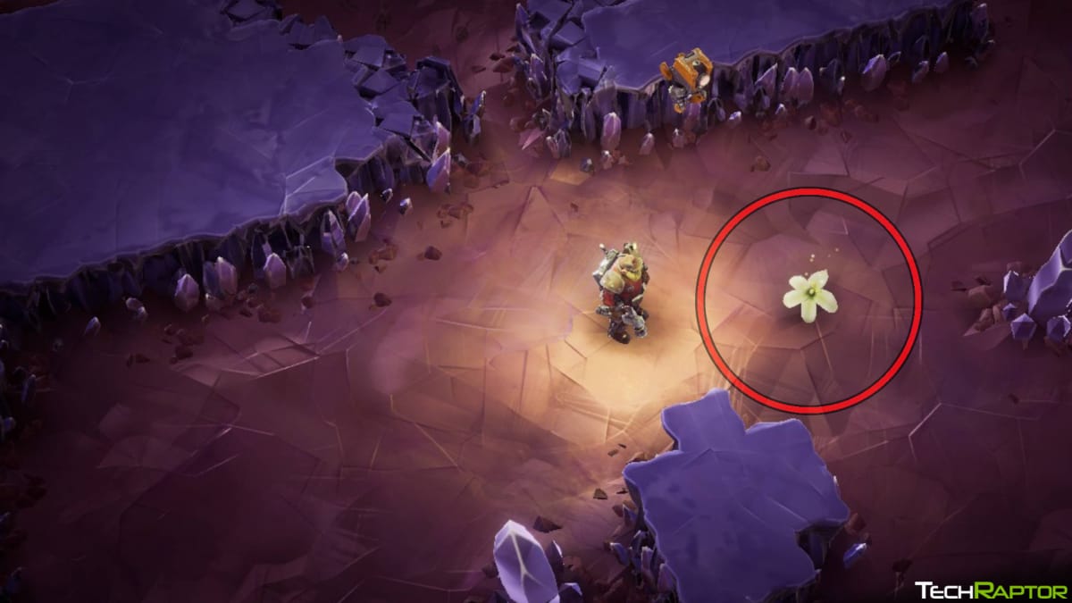 Deep Rock Galactic: Survivor Resources Guide - Circled Apoca Bloom with an Engineer Standing Nearby