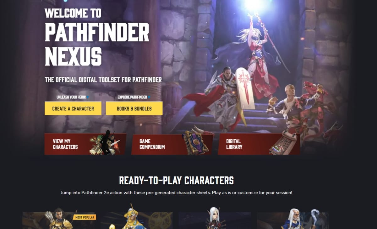 The landing page for the Pathfinder Nexus in Demiplane