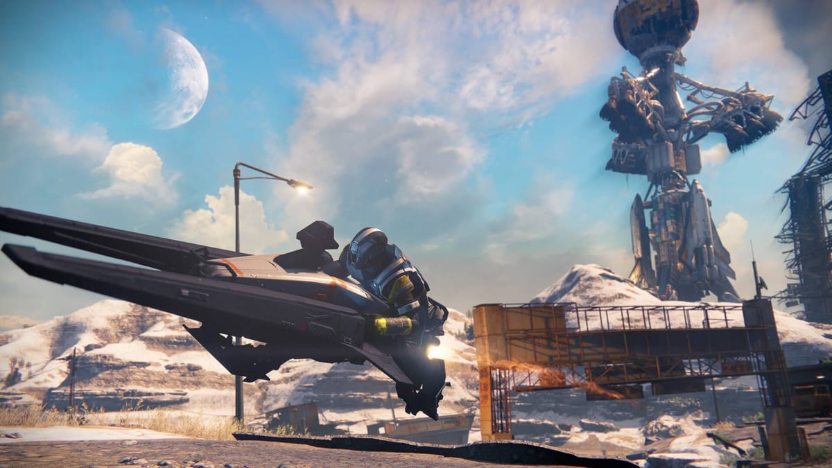 A player riding a vehicle in Destiny