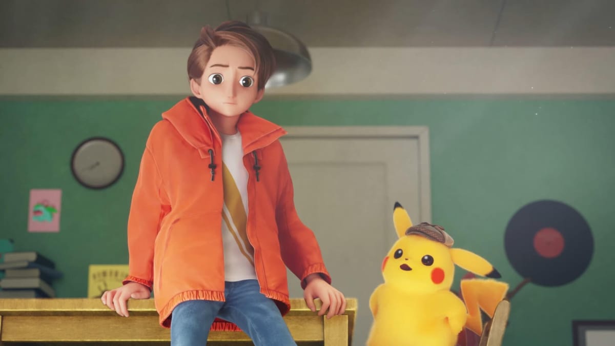 Tim and Pikachu sitting side by side in the new Detective Pikachu animated short