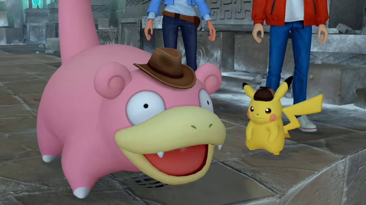 Slowpoke wearing a hat and talking to Detective Pikachu in Detective PIkachu Returns, another game on which Like a Dragon Gaiden's Yong Yea has worked