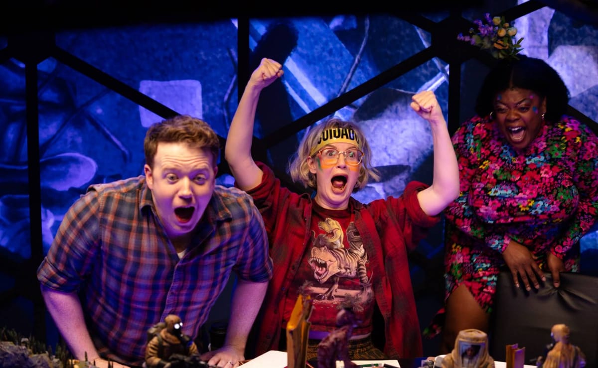 One side of the table of Dimension 20: Burrow's End reacting to an in-game event