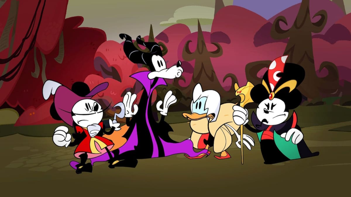 Mickey and the crew dressed up as classic Disney villains