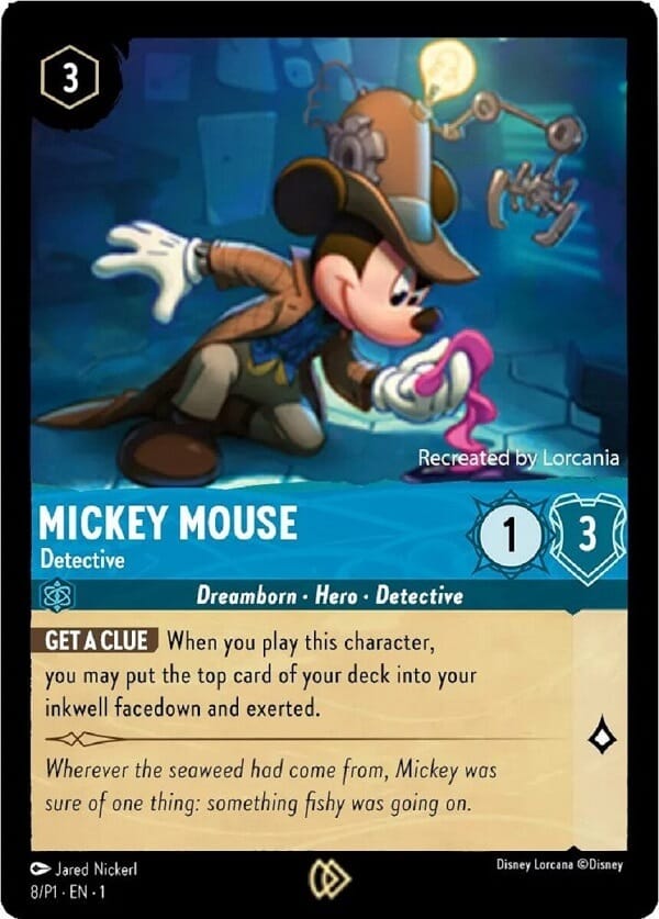 Disney Lorcana's Mickey Mouse Detective card.