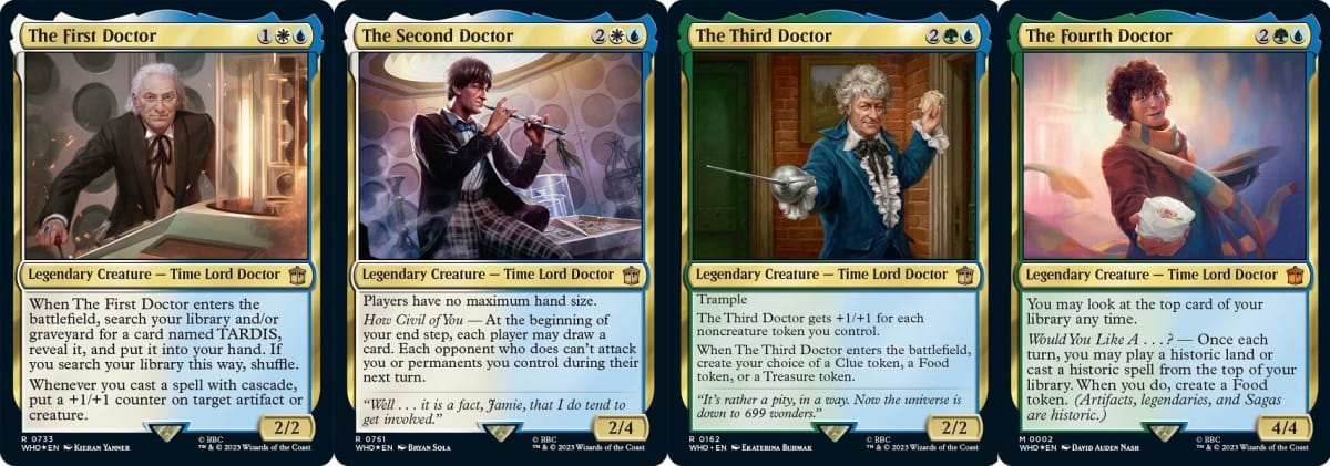 Doctor Who Commander Cards The First Doctor, The Second Doctor, The Third Doctor, and The Fourth Doctor