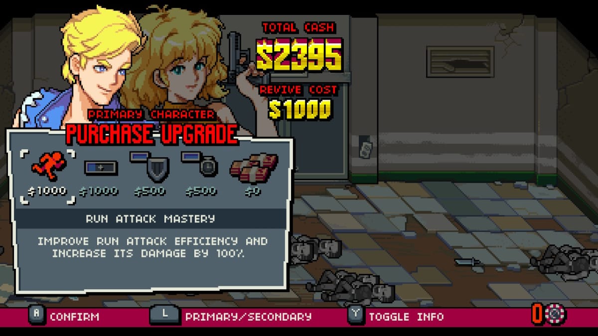A screenshot from Double Dragon Gaiden: Rise of the Dragons Preview featuring upgrade options