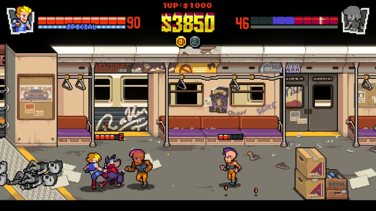 A screenshot from Double Dragon Gaiden: Rise of the Dragons Preview featuring subway combat