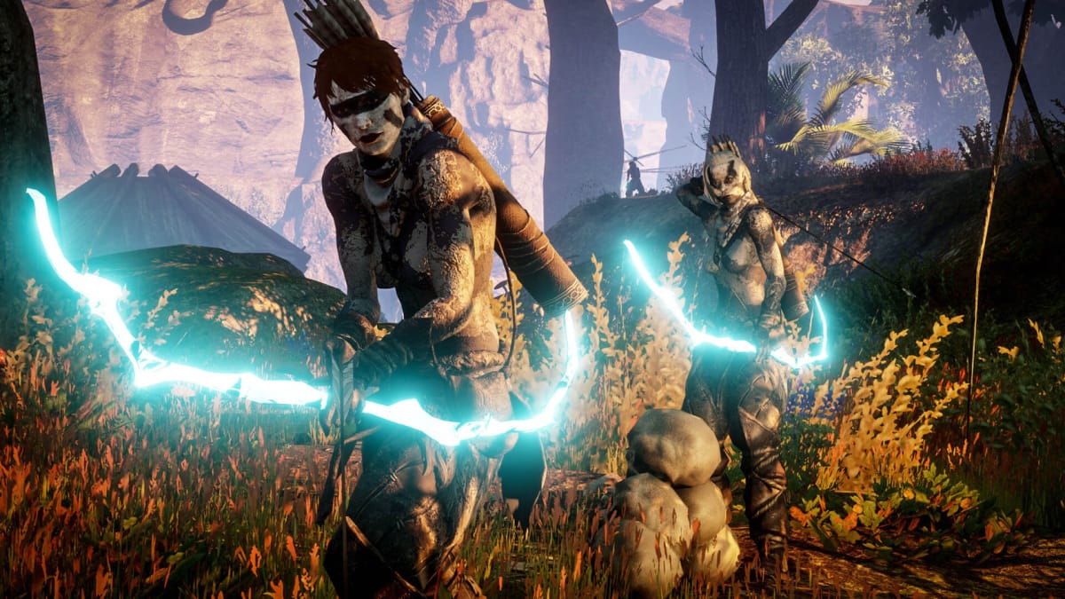 Two archers with magical bows in Dragon Age: Inquisition, a game on which several Worlds Untold staffers worked
