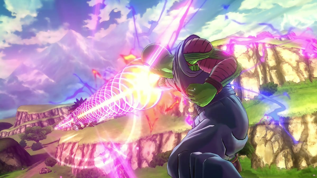 Piccolo firing a beam attack at an opponent in Dragon Ball Xenoverse 2