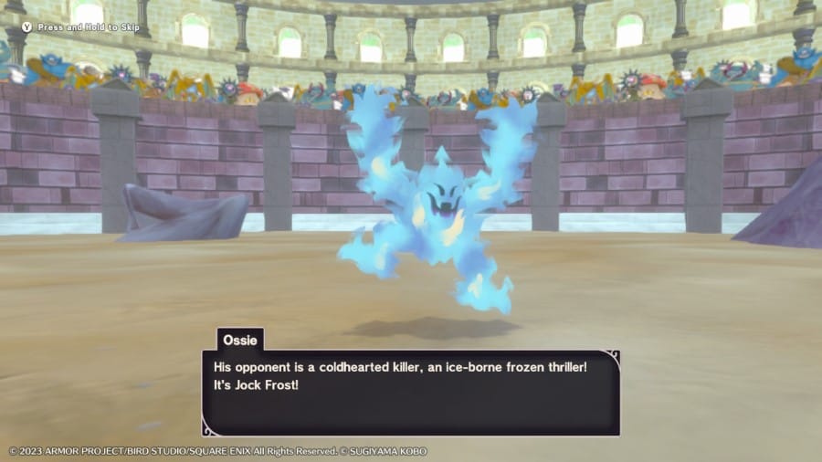 A screenshot of an blue ice monster referred to as Jock Frost from Dragon Quest Monsters: The Dark Prince