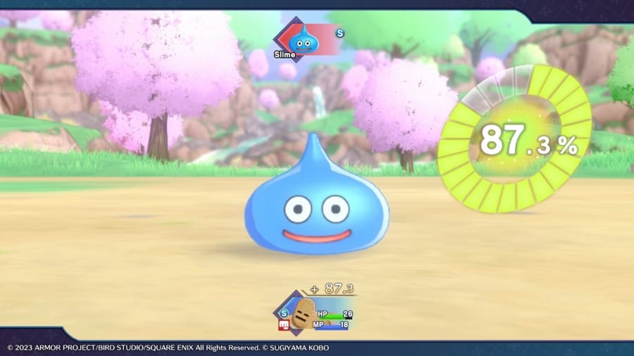 A screenshot of a slime being scouted by Psaro in Dragon Quest Monsters: The Dark Prince