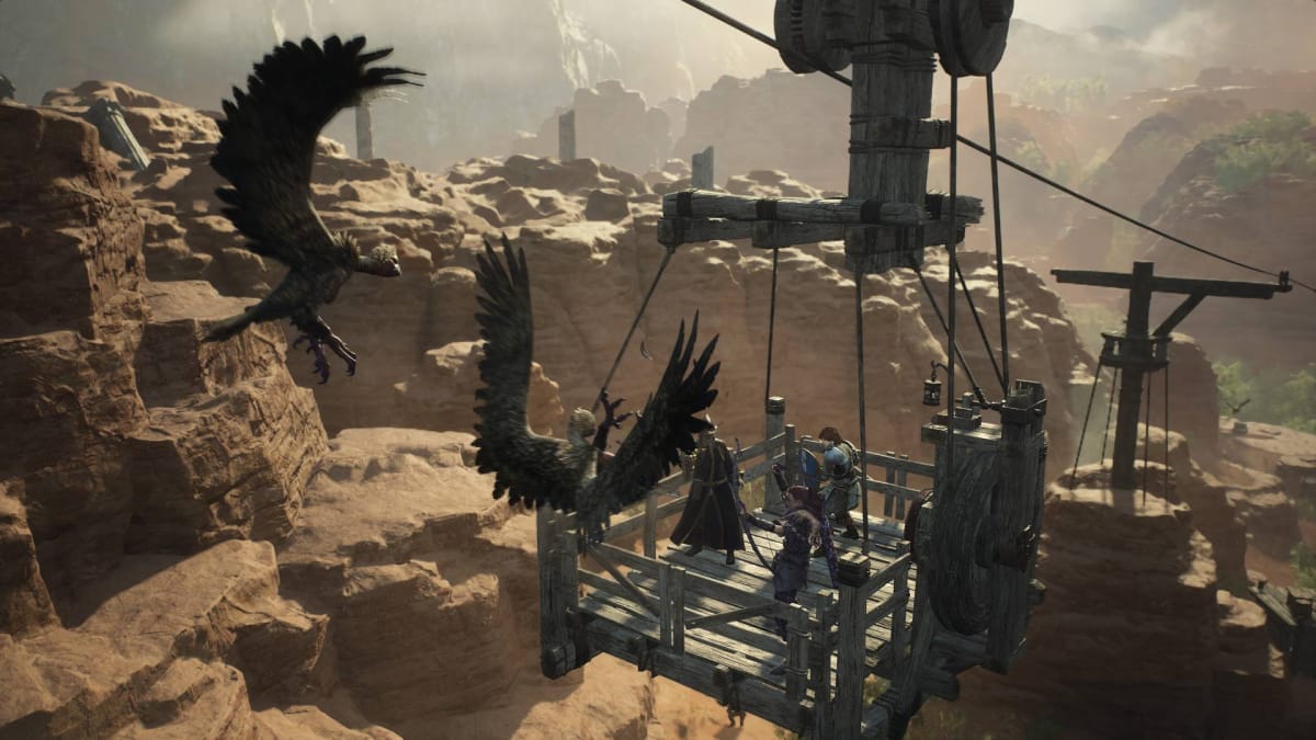 Battle against harpies on a ropeway in Dragon's Dogma 2