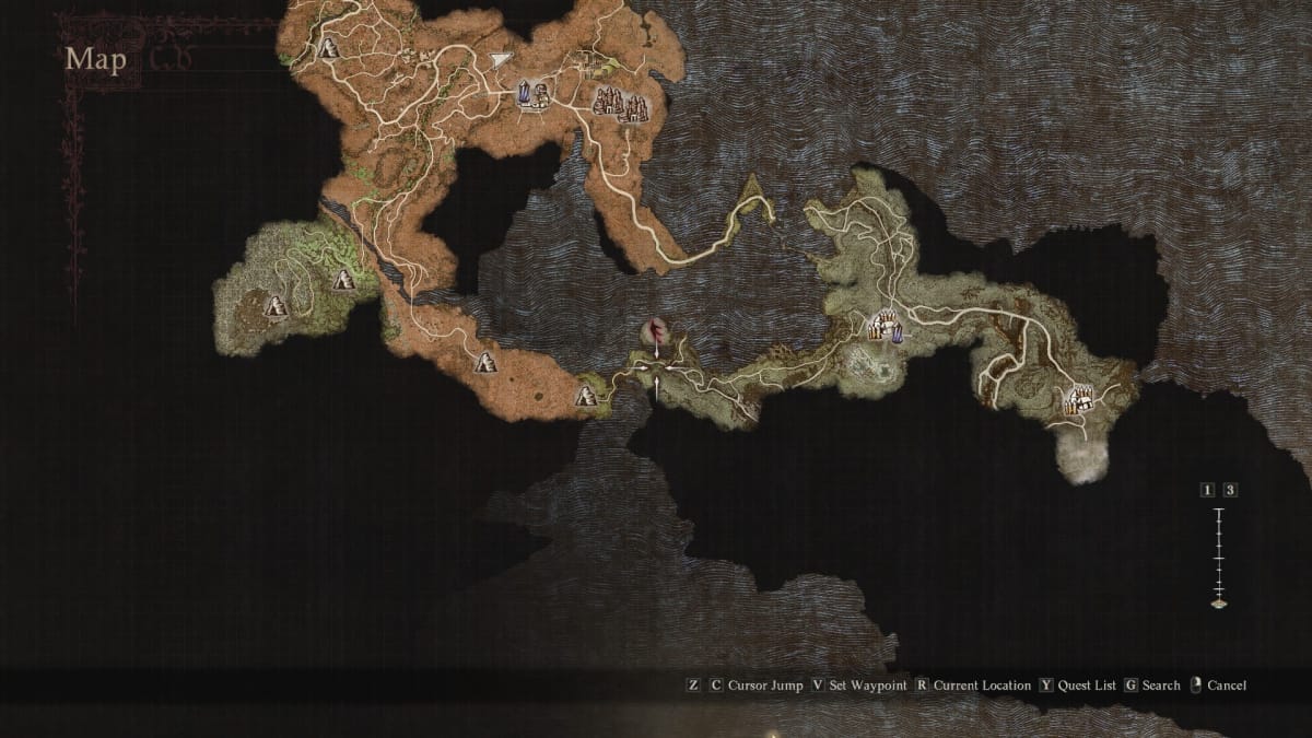 Map showing the starting location for unlocking Magick Archer.