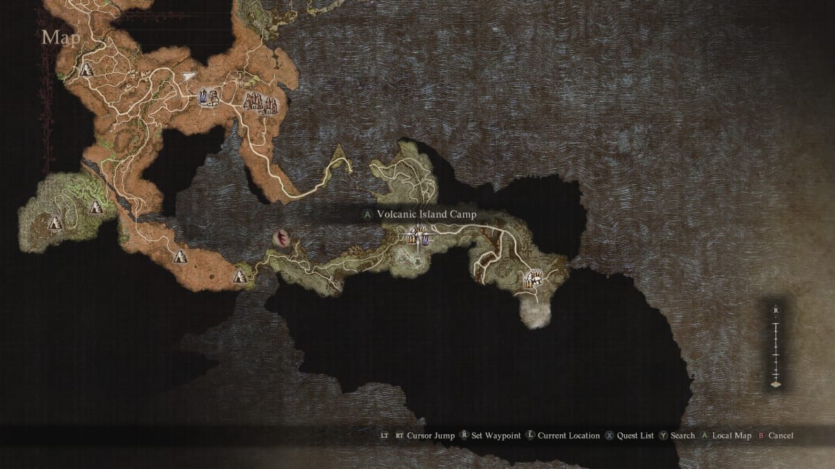 Volcanic Island Camp location on the map.