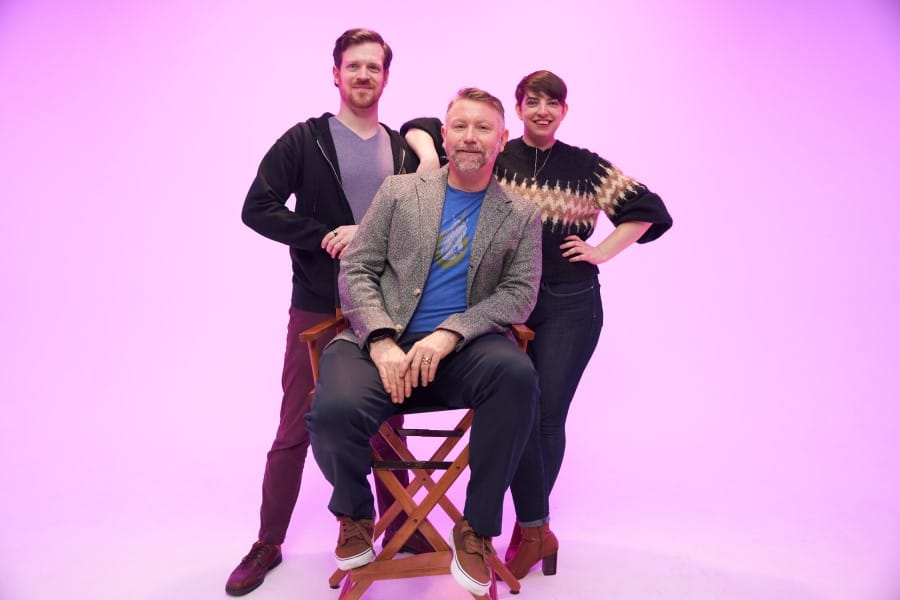 A group photo of Curious Hedgehog, shown left to right is David Andrew Laws, David Carpenter, and Sarah Davis Reynolds. 