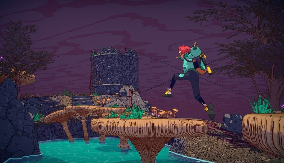 A screenshot showing the swamp biome in Dungeons of Hinterberg.