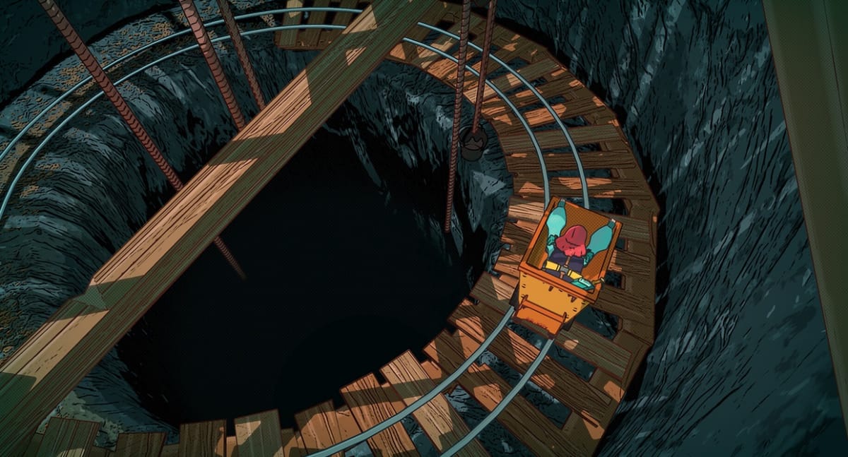 A screenshot of a minecart ride from a dungeon in Dungeons of Hinterberg.