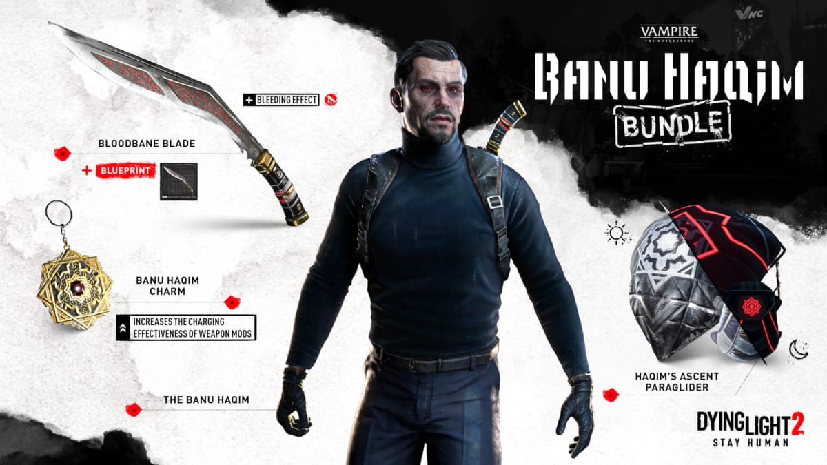 Several of the items available in the Banu Haqim bundle in the new Dying Light 2 Vampire: The Masquerade crossover