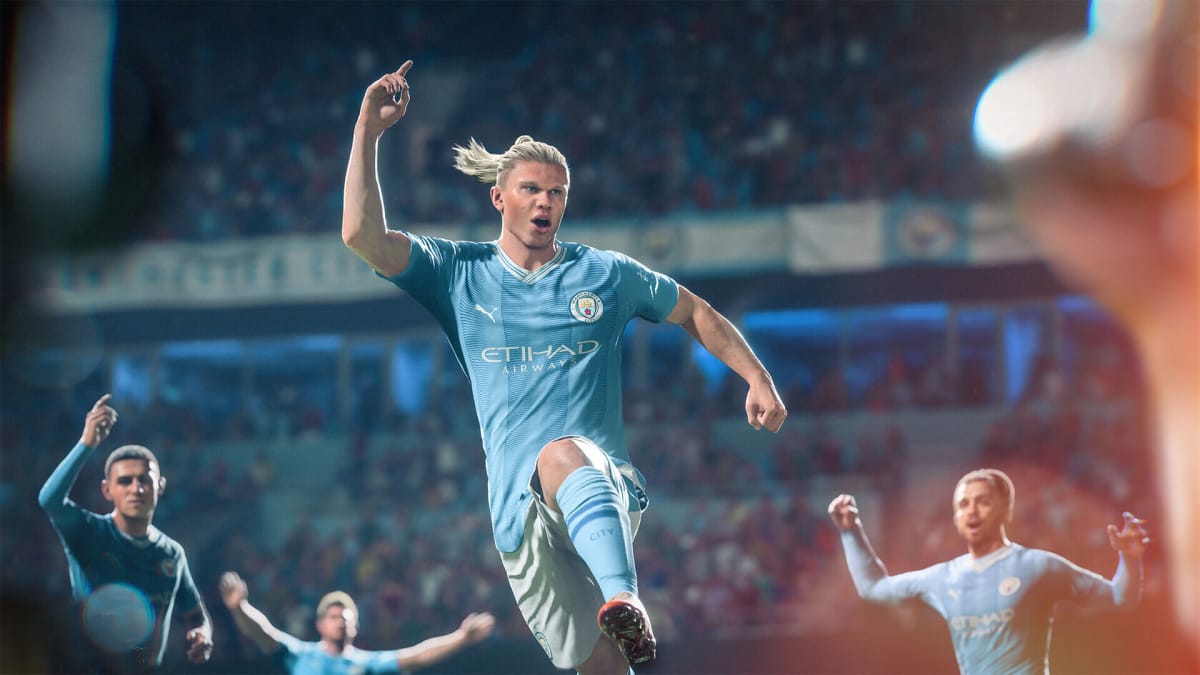 Erling Haaland celebrating in EA Sports FC 24, the successor to the FIFA series