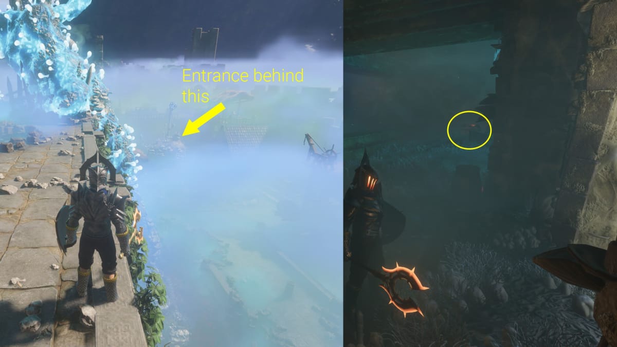 Where to find the Enshrouded Guard of the North Chest - Arrows pointing to two crypts you can enter