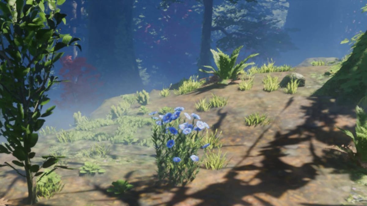 A single Flax plant in Enshrouded's Revelwoods biome