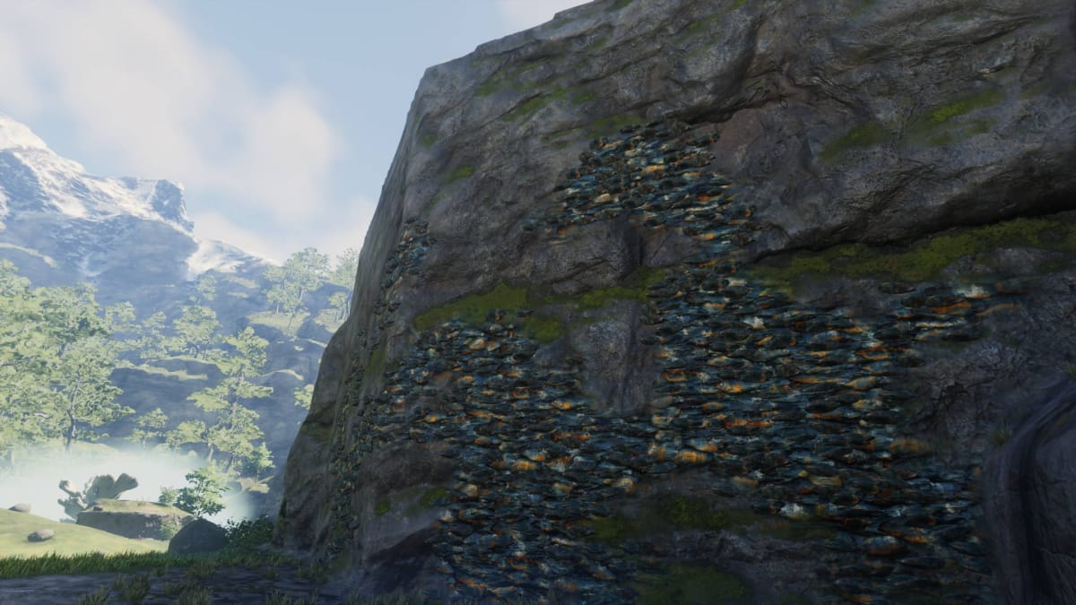 A large Flint vein on the side of a cliff in Enshrouded's Springlands biome