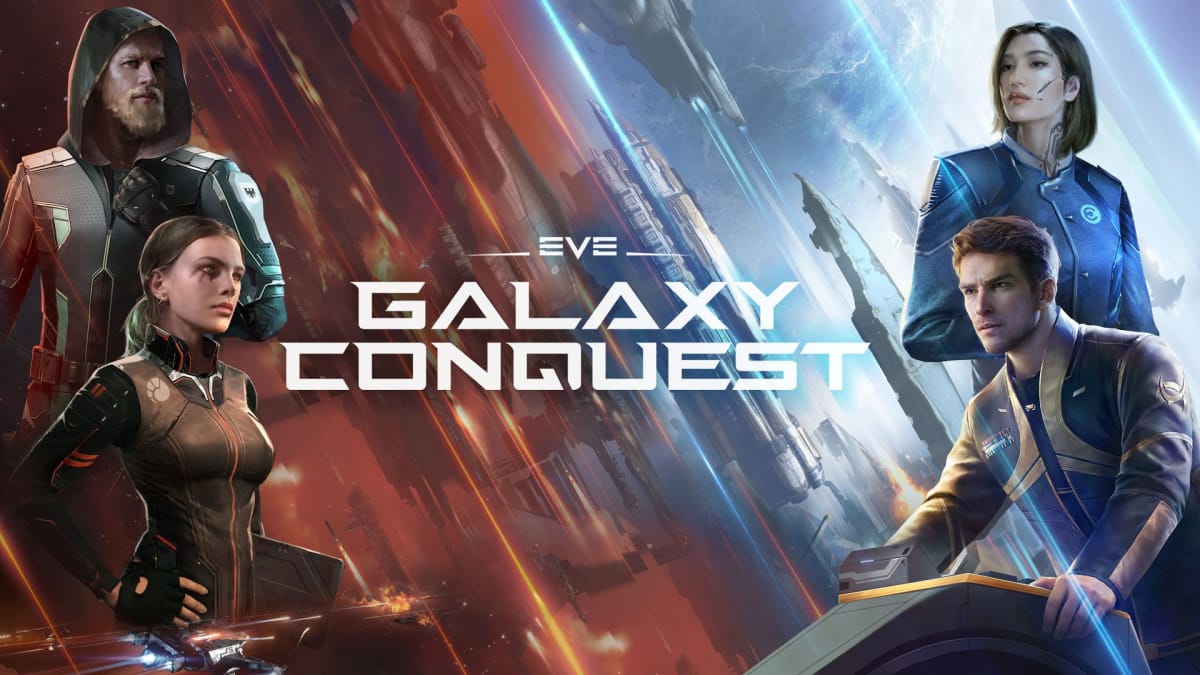 Eve Galaxy Conquest Key Art featuring the four EVE factions