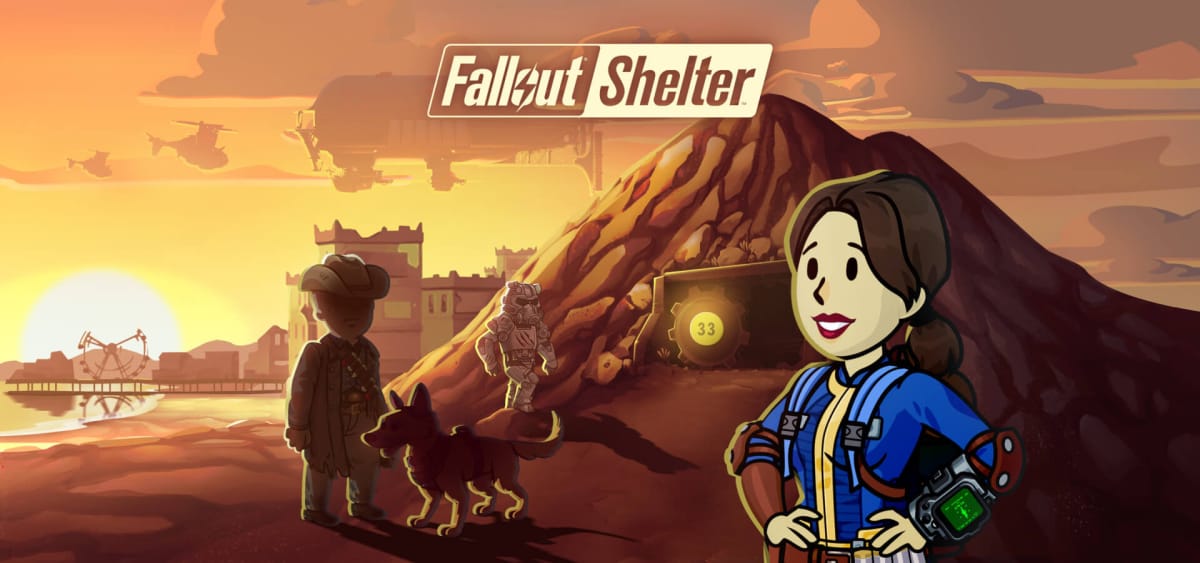 Artwork for the Fallout Shelter update themed around the TV show, which includes cartoony representations of the show's main characters