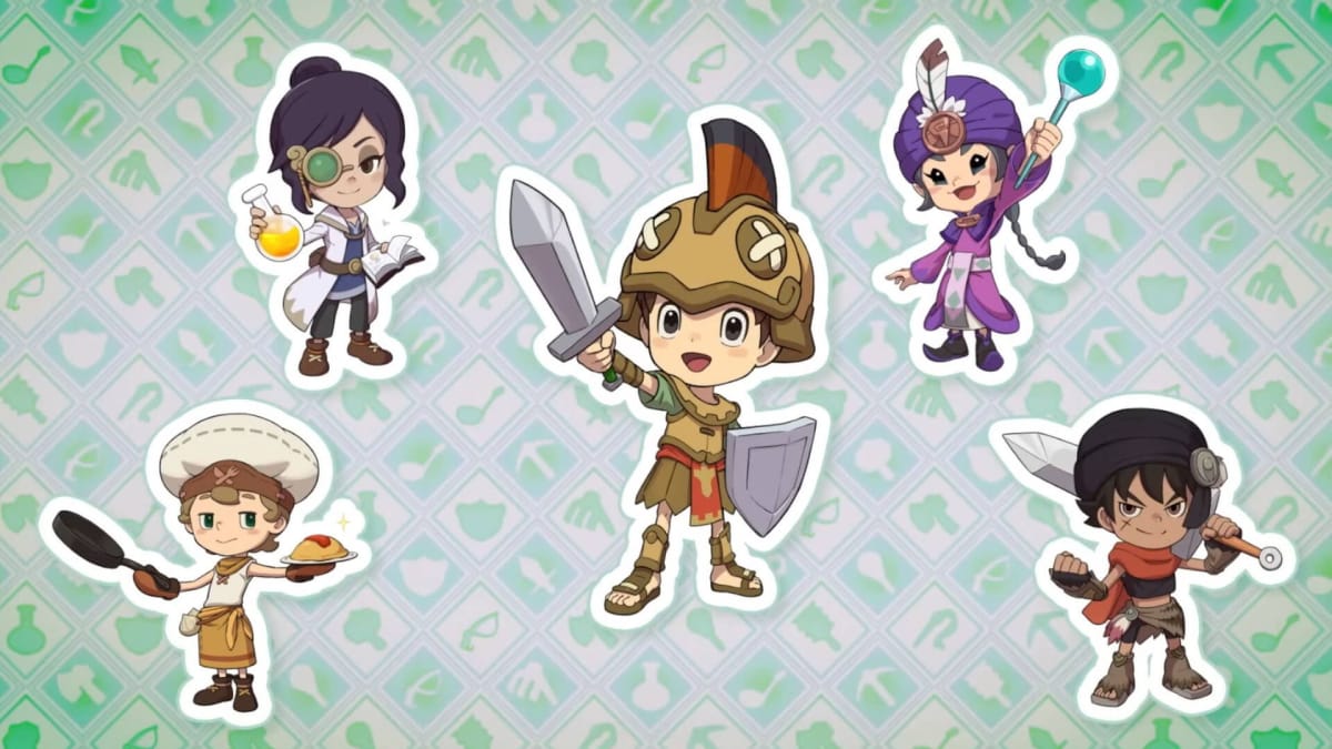Several of Fantasy Life i: The Girl Who Steals Time's Lives depicted in concept art, including fighters and craftspeople