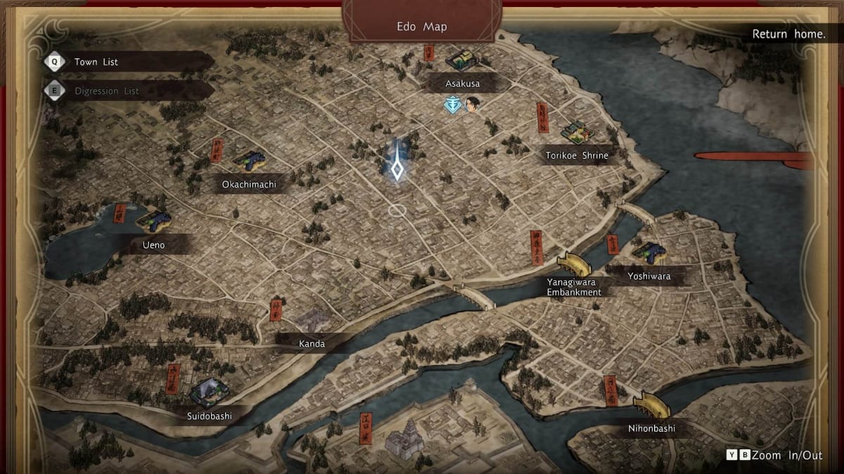 A screenshot showing the Fate/Samurai Remnant map.