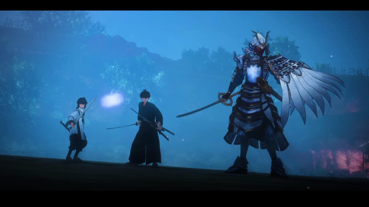 A screenshot of Fate/Samurai Remnant featuring Saber and Rogue Saber.