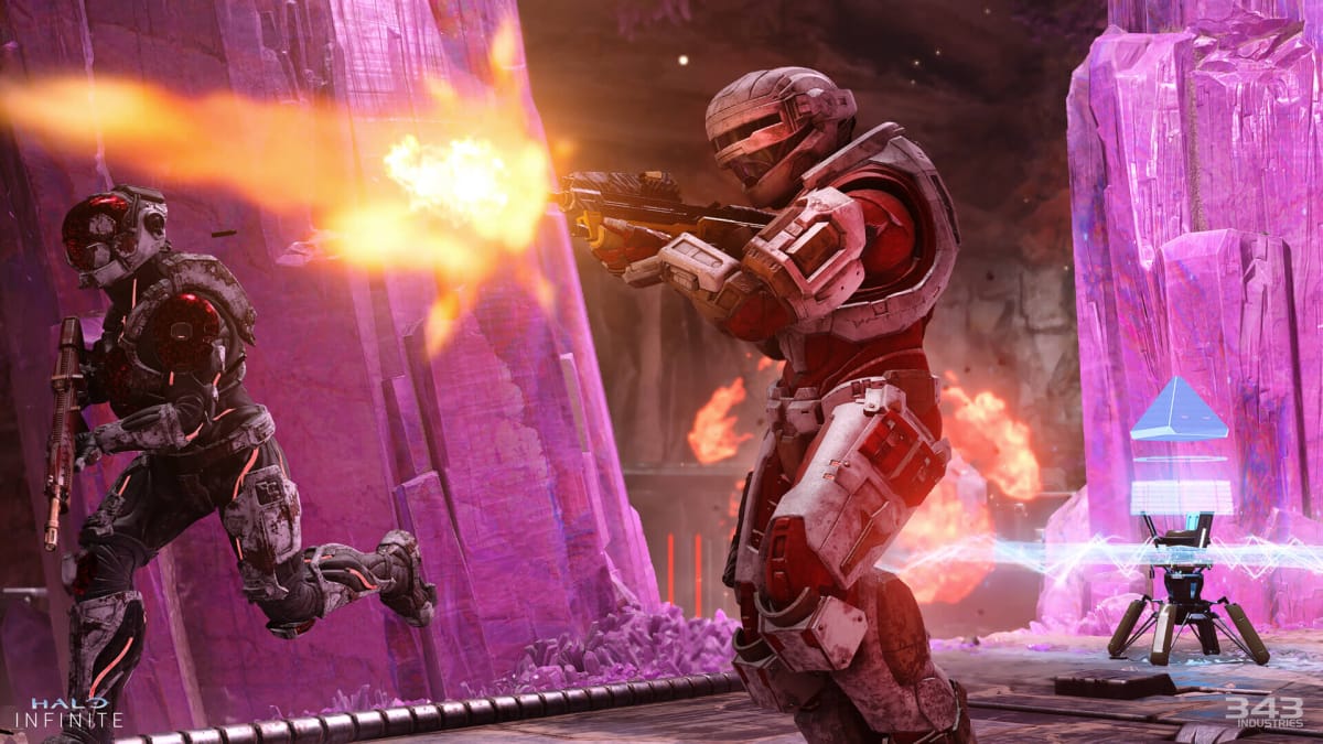 A player shooting off-screen in Halo Infinite, a game in which FaZe Clan competes