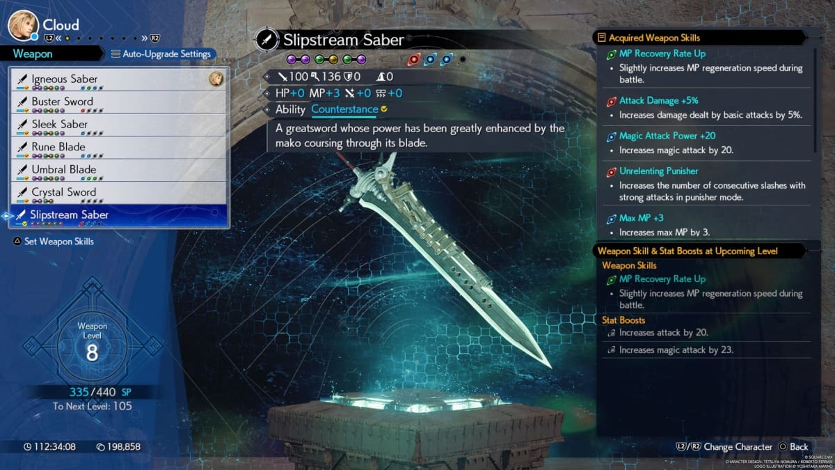 Image of the Slipstream Saber Weapon in Final Fantasy VII Rebirth