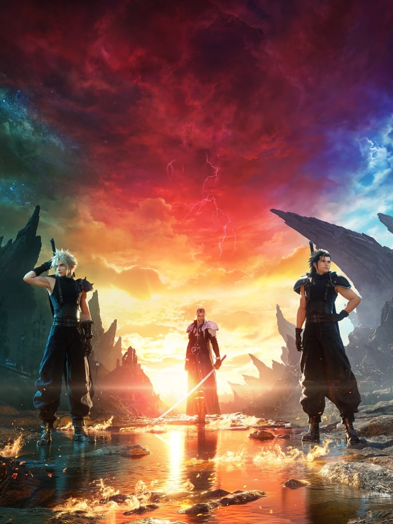 Final Fantasy VII Rebirth Key Art featuring Cloud, Sephiroth, and Zack