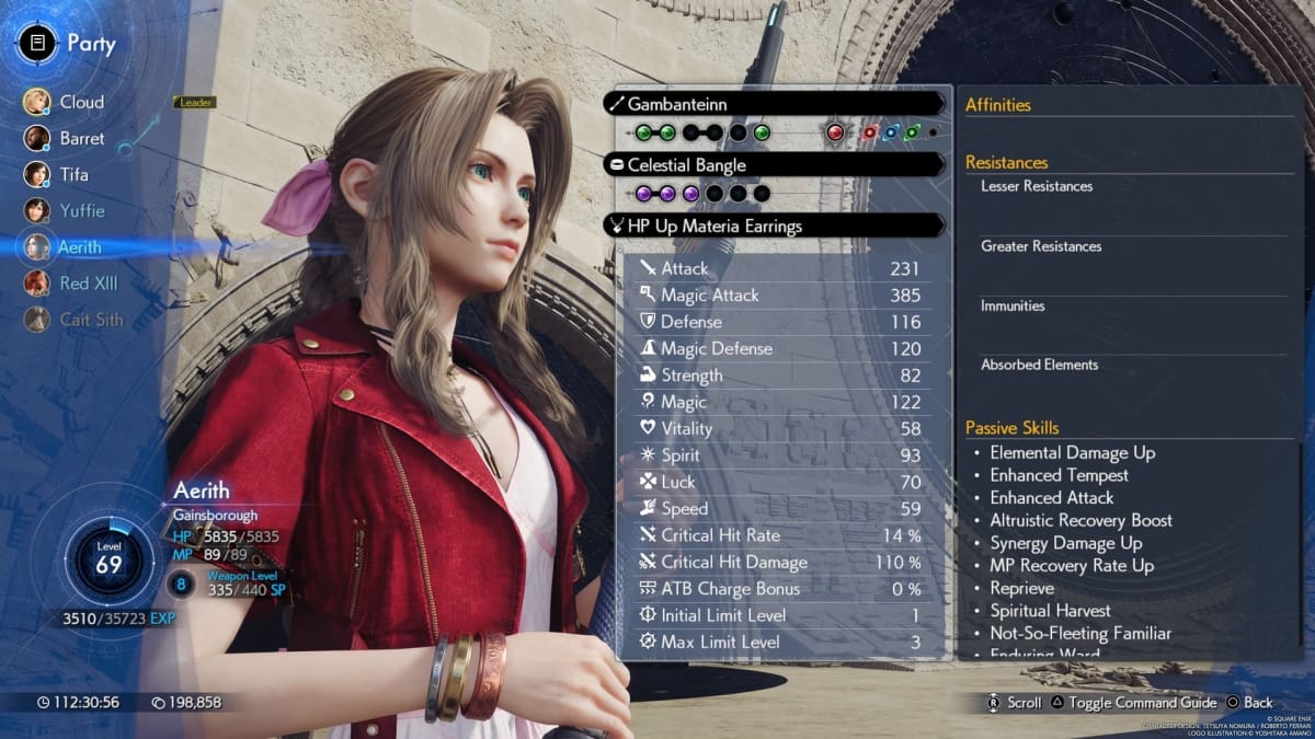 Image of the Party Member Screen - Aerith FF7R