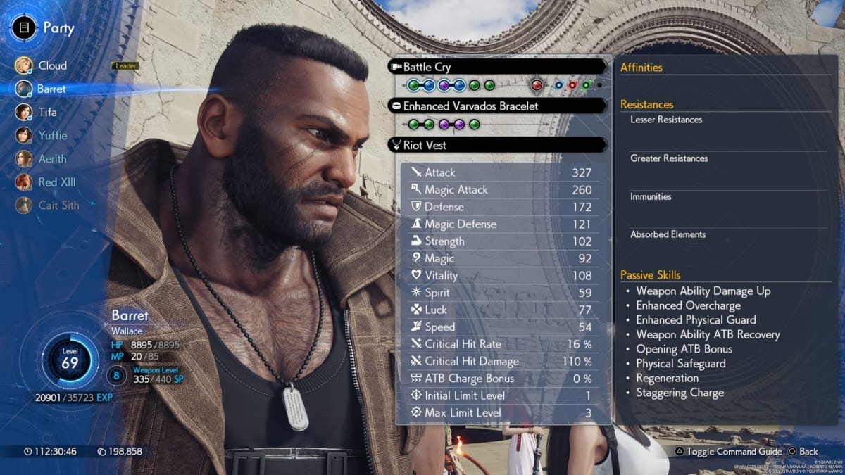 Image of the Party Member Screen - Barret FF7R