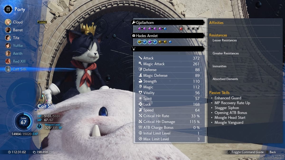 Image of the Party Member Screen - Cait Sith FF7R