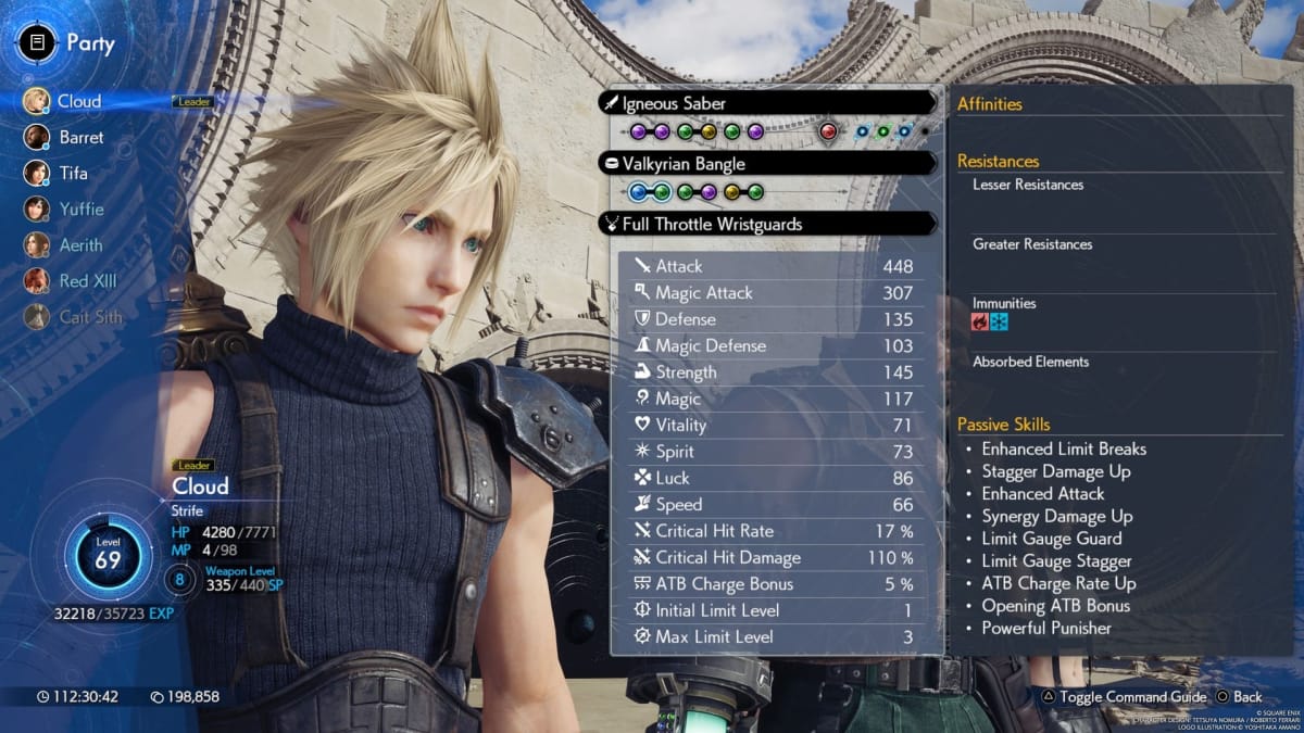 Image of the Party Member Screen - Cloud FF7R
