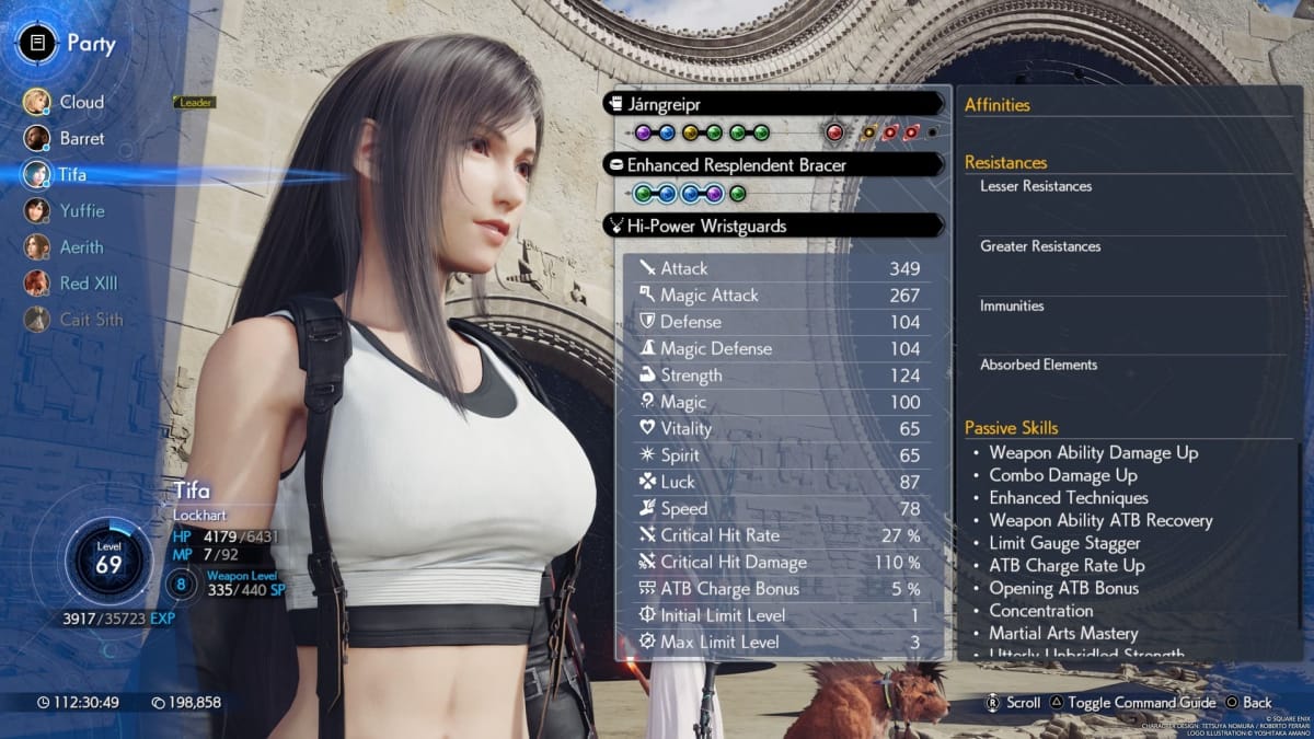 Image of the Party Member Screen - Tifa FF7R