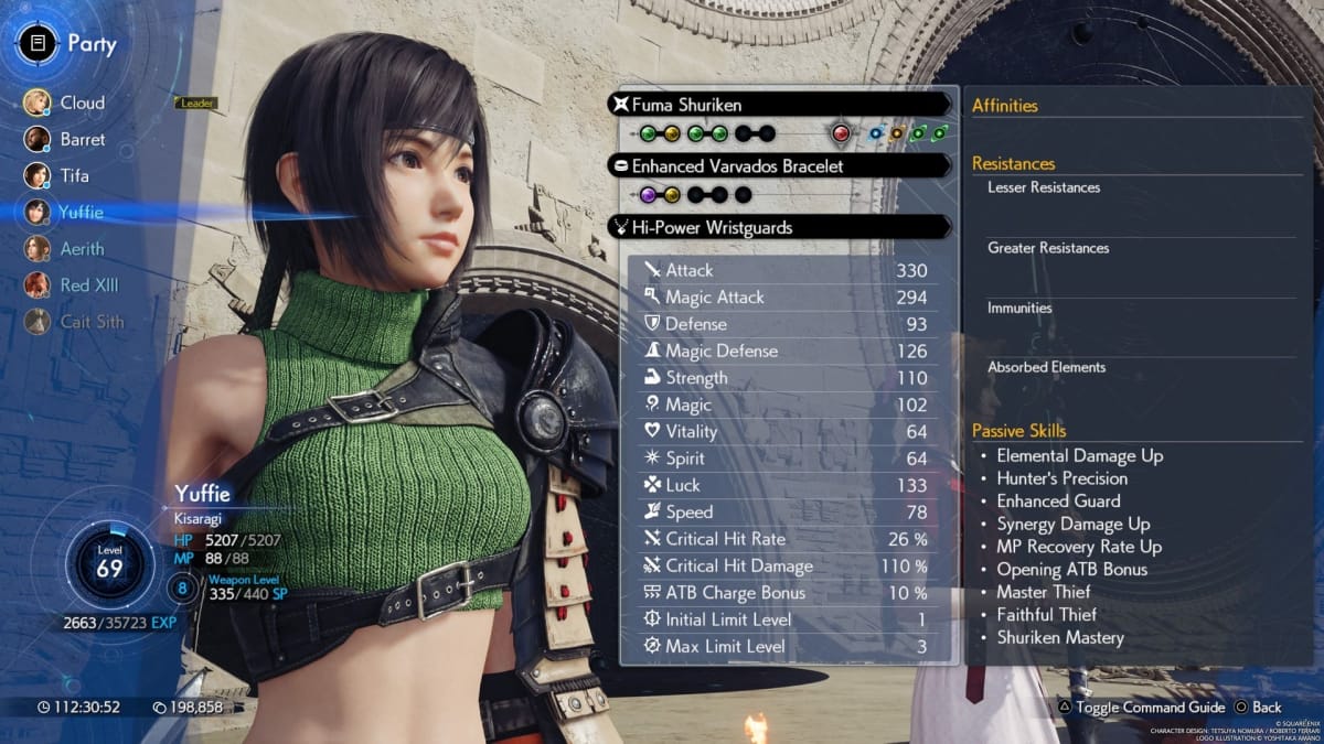 Image of the Party Member Screen - Yuffie FF7R