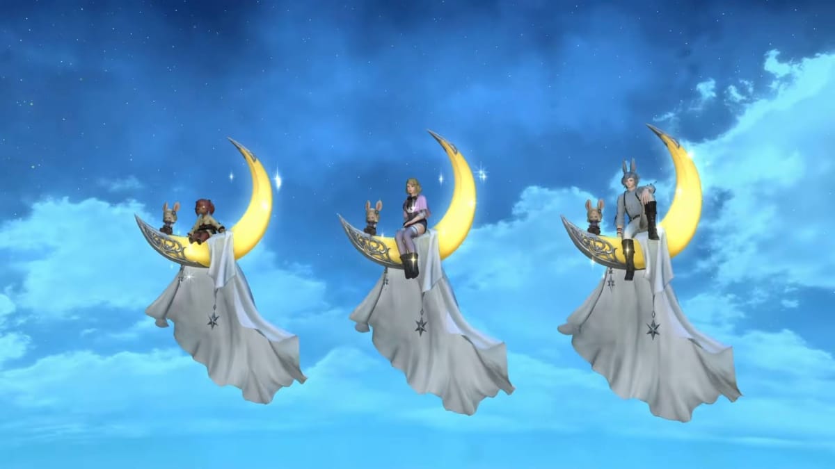 Three crescent moon mounts from Final Fantasy XIV 