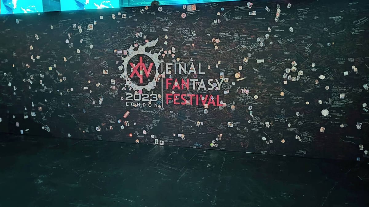 A wall with the signatures of the Warriors of Light in Attendance at the Final Fantasy XIV Fan Festival 2023 in London