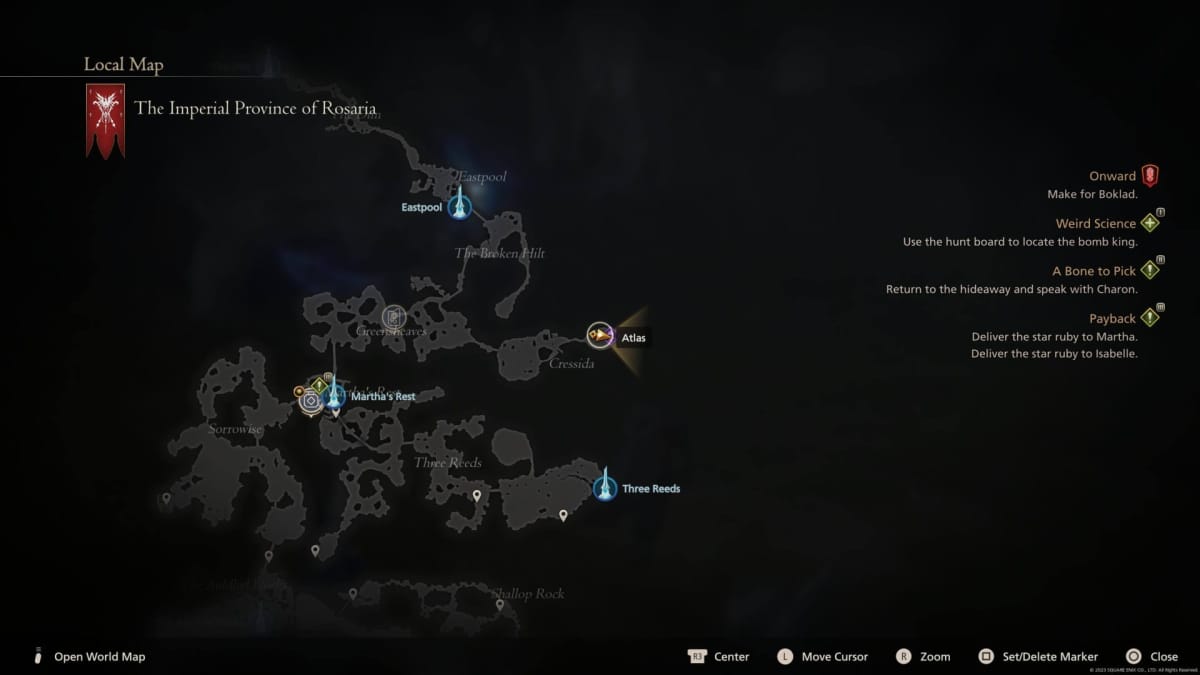 Location of The Breaker of Worlds hunt in Final Fantasy XVI.