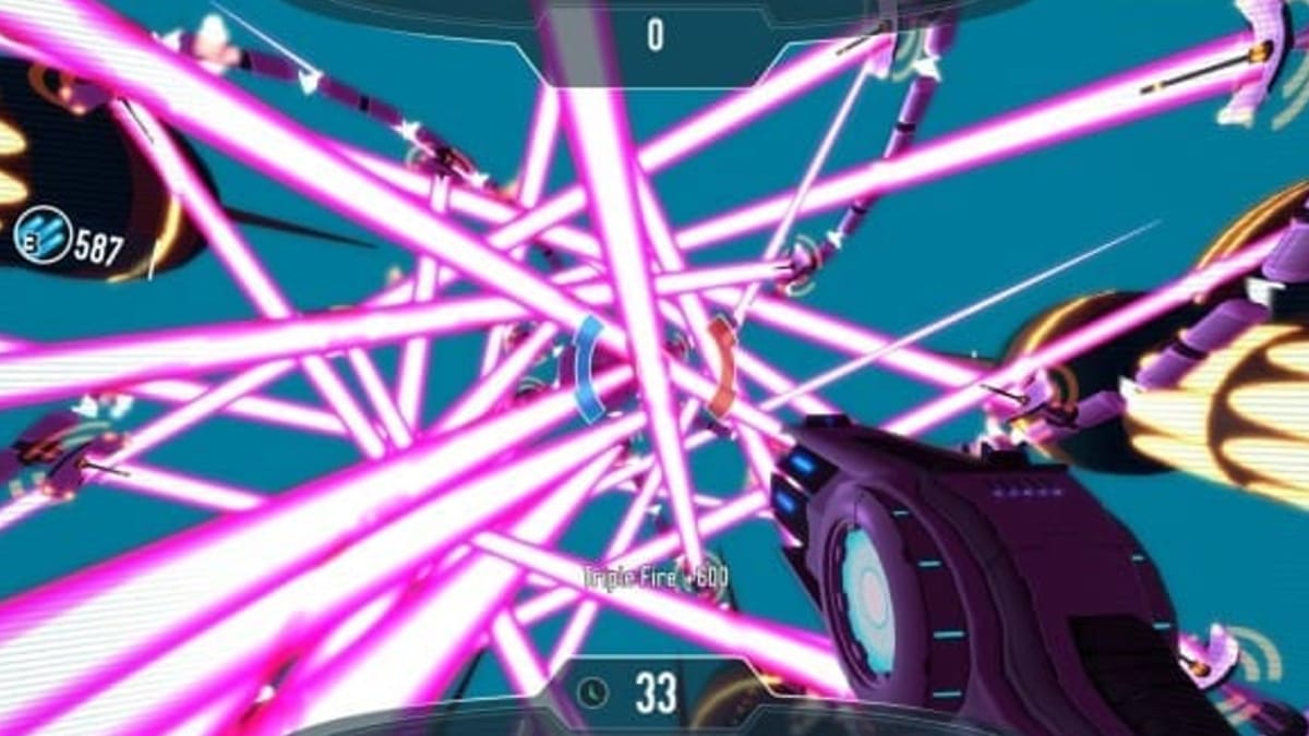 A player can be seen shooting against a ton of lasers