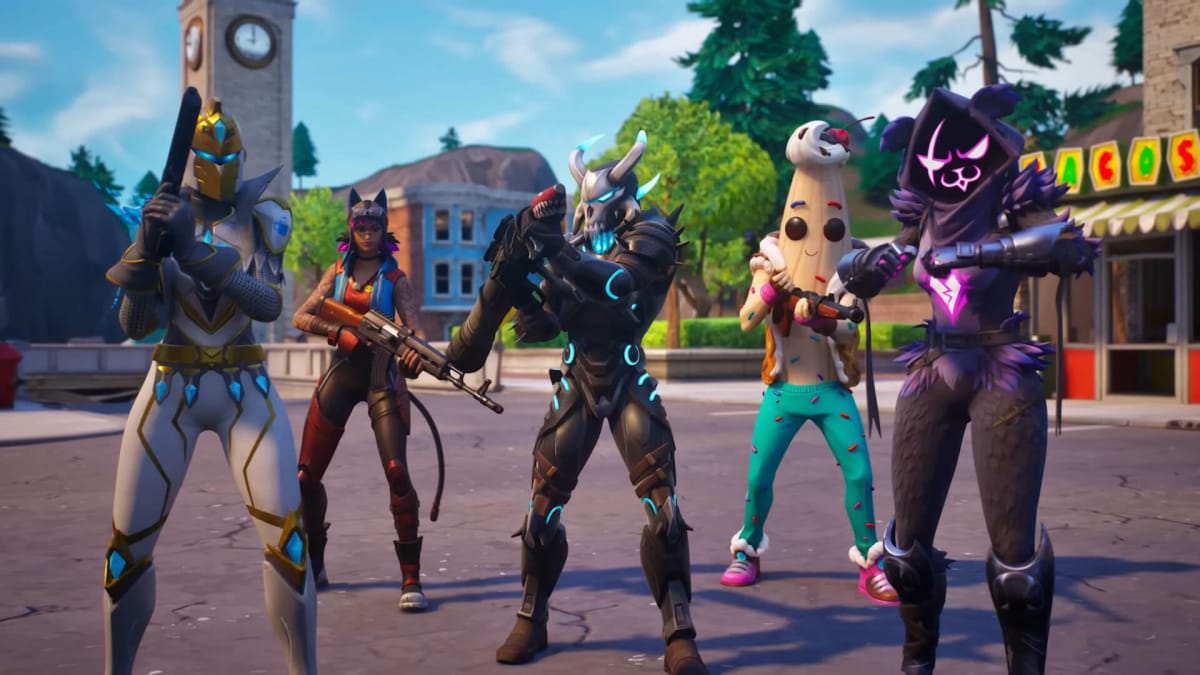 Characters lining up in the Fortnite OG season