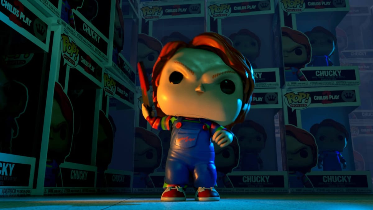 Chucky holding a knife up menacingly in Funko Fusion