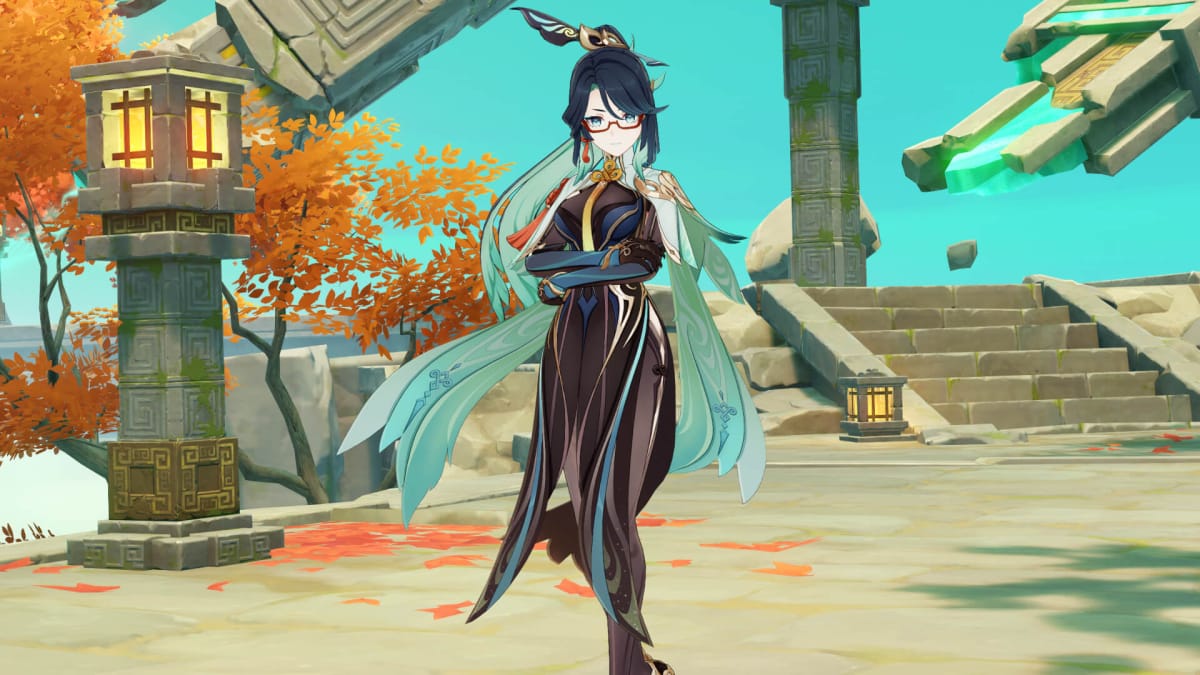 A mid-shot of Xianyun (a woman with black hair), a character coming as part of Genshin Impact Version 4.4