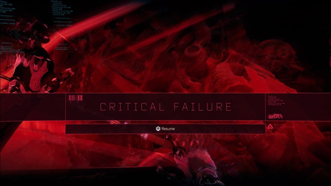 A red overlayed message stating Critical Failure from Ghostrunner 2